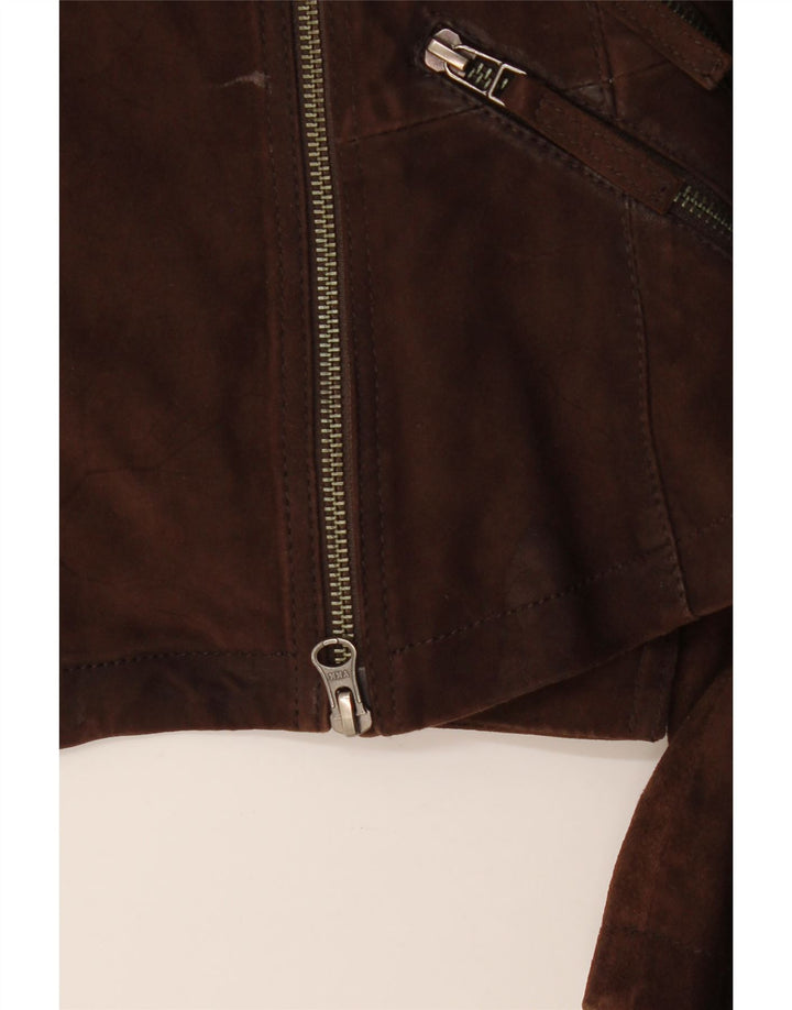 On Stage Womens Leather Biker Jacket IT 38 XS Brown Colourblock Leather