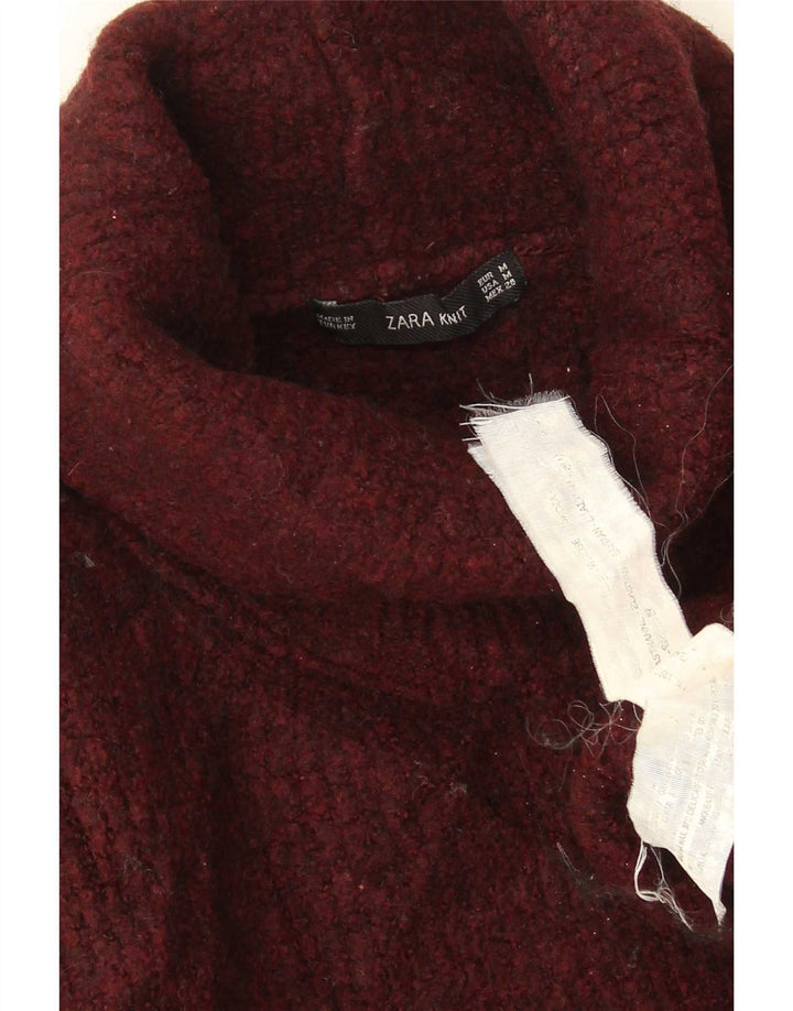 Zara Womens Oversized Roll Neck Jumper Sweater UK 14 Medium Maroon Viscose