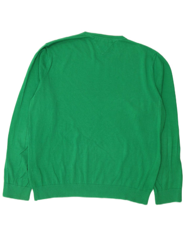 Tommy Hilfiger Mens V-Neck Jumper Sweater XL Green Cotton