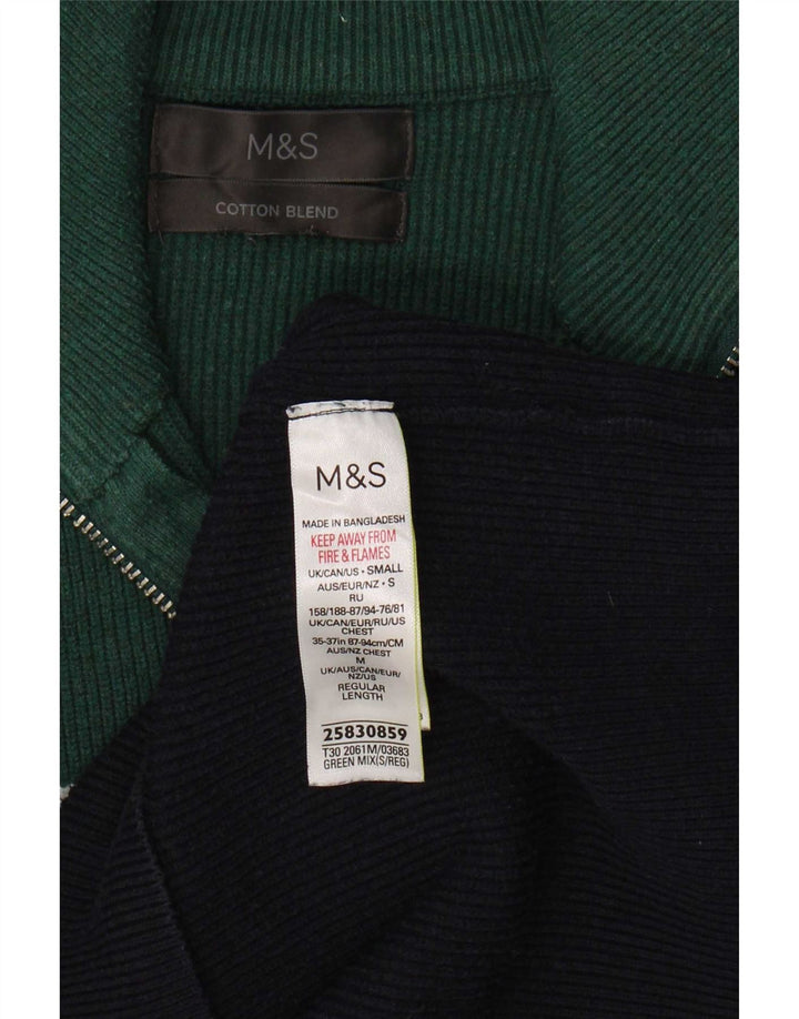 Marks & Spencer Mens Zip Neck Jumper Sweater Small Navy Blue Colourblock