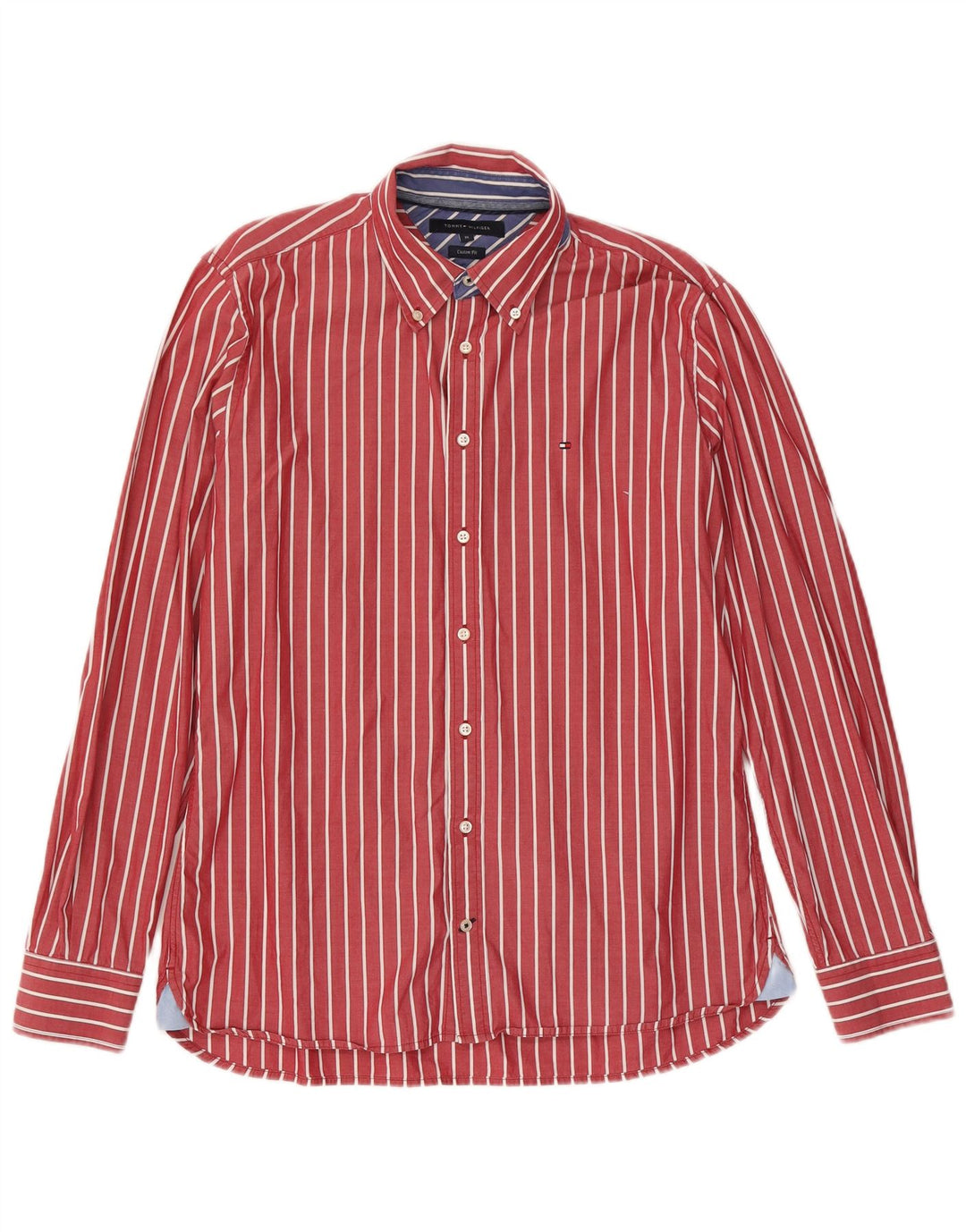 Tommy Hilfiger Mens Custom Fit Shirt Medium Red Pinstripe Cotton