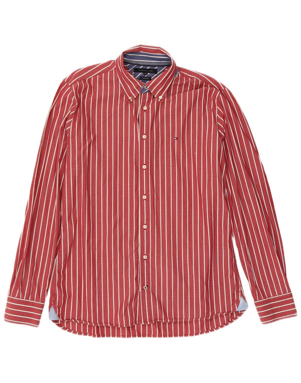 Tommy Hilfiger Mens Custom Fit Shirt Medium Red Pinstripe Cotton