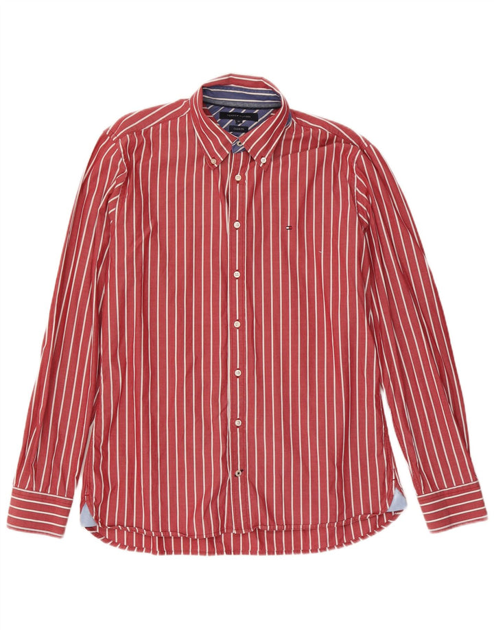 Tommy Hilfiger Mens Custom Fit Shirt Medium Red Pinstripe Cotton