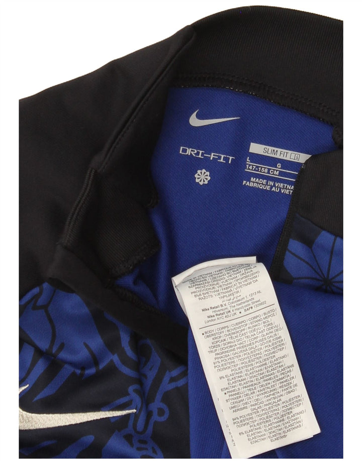 Nike Boys Zip Neck Graphic Top Long Sleeve 12-13 Years Large Black