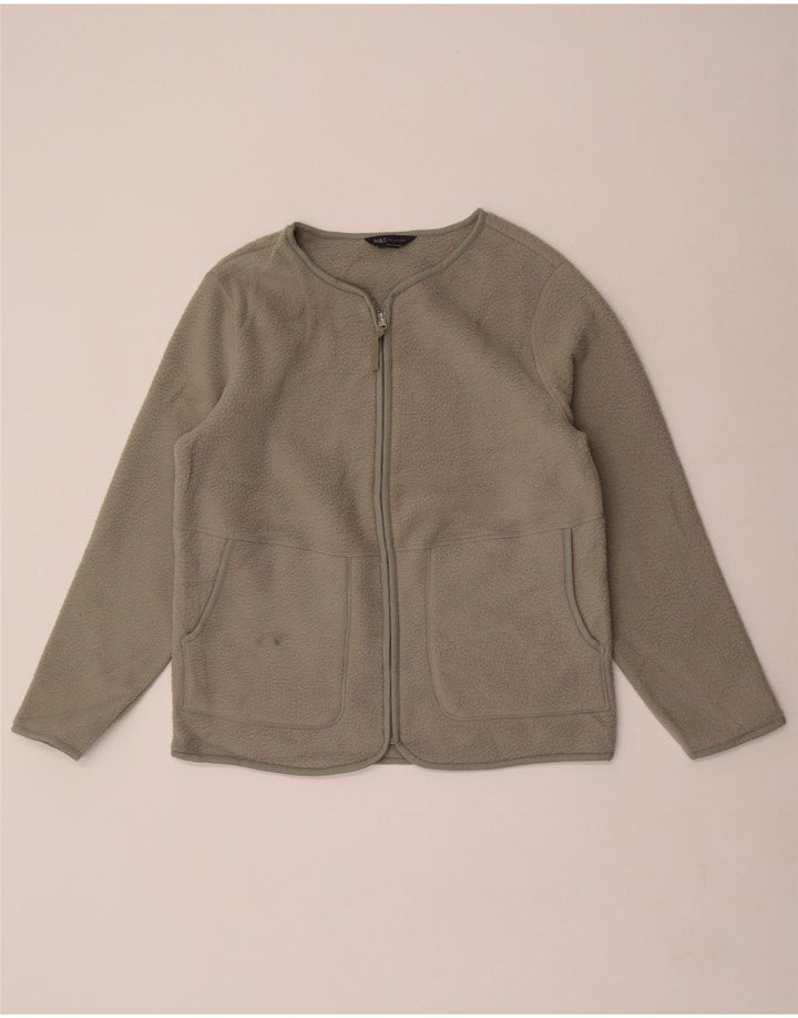 Marks & Spencer Womens Fleece Jacket UK 14 Medium Khaki Polyester