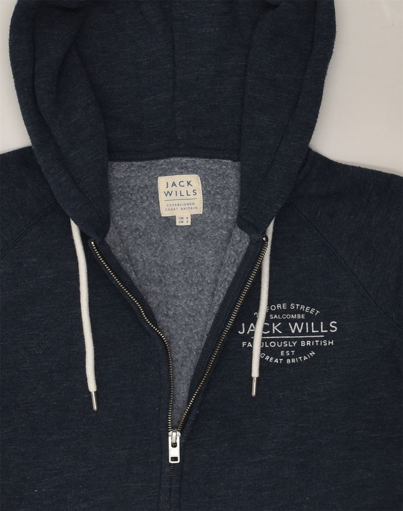 JACK WILLS Womens Zip Hoodie Sweater UK 8 Small  Navy Blue Cotton | Vintage Jack Wills | Thrift | Second-Hand Jack Wills | Used Clothing | Messina Hembry 