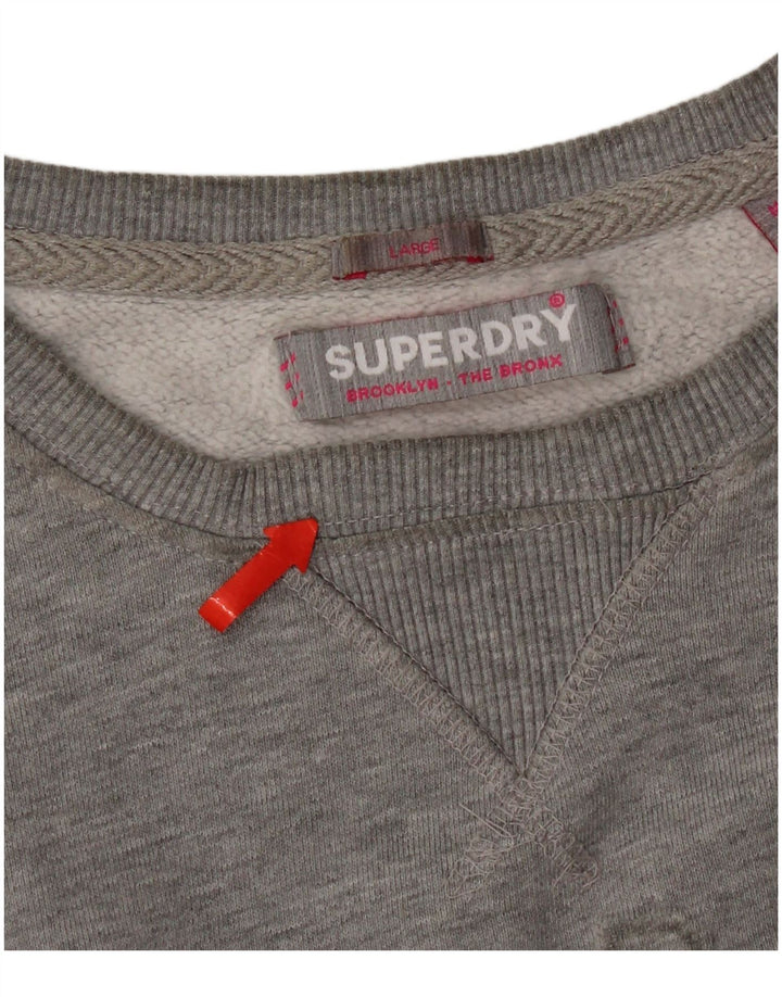 Superdry Womens Graphic Oversized Sweatshirt Jumper UK 16 Large Grey Cotton