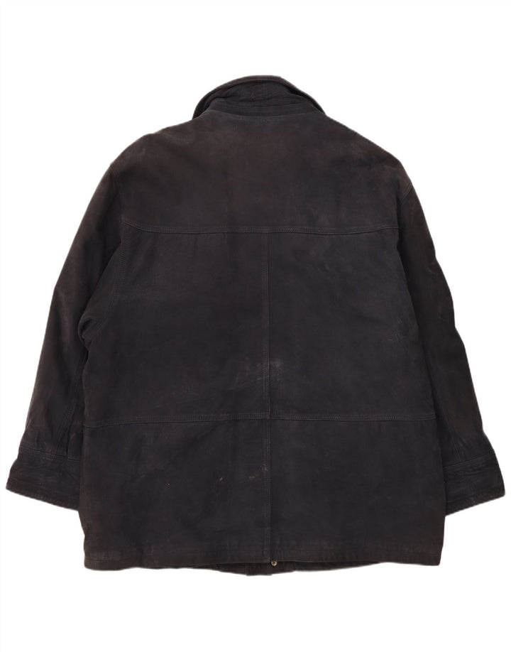 James Dillon Mens Suede Duffle Jacket UK 42 XL Navy Blue Leather