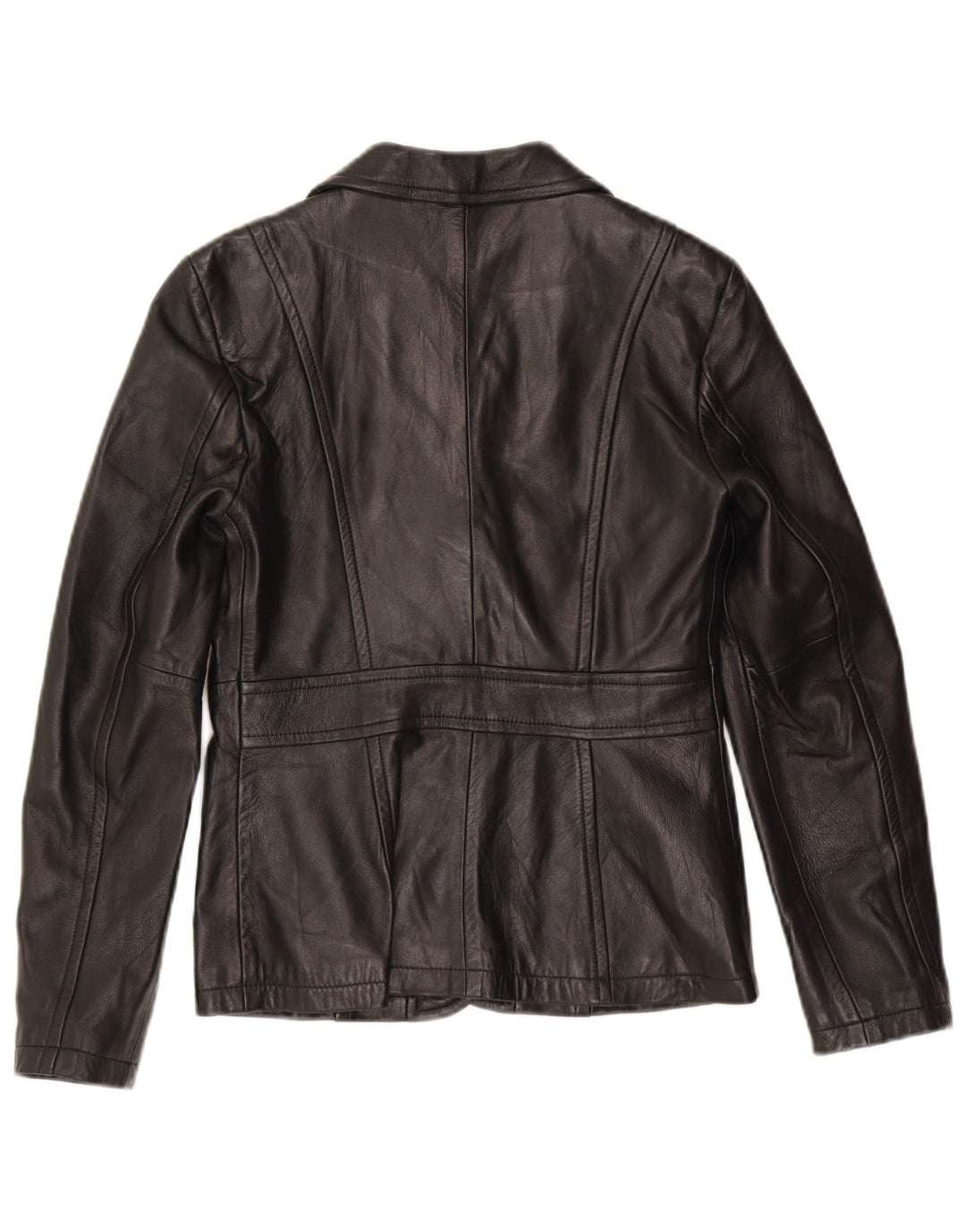 Benetton Womens 3 Button Leather Blazer Jacket IT 42 Medium Black Leather