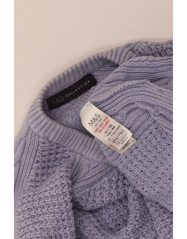 Marks & Spencer Womens Crop Crew Neck Jumper Sweater UK 16 Large Blue