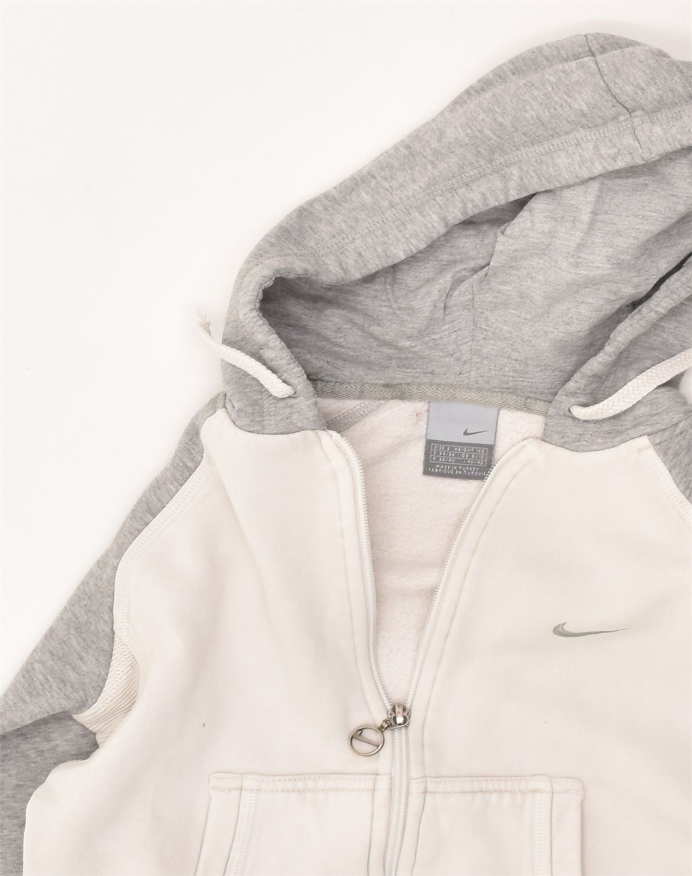 NIKE Womens Graphic Zip Hoodie Sweater UK 8/10 Small Grey Cotton, Vintage  & Second-Hand Clothing Online