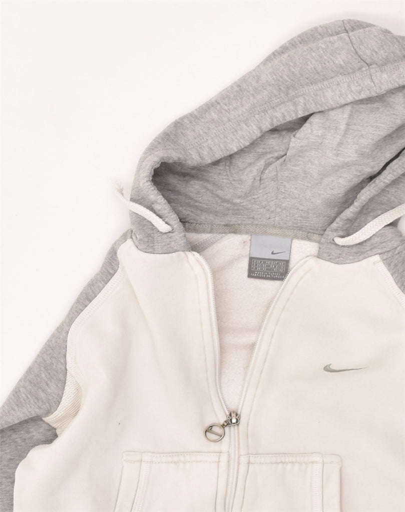 NIKE Womens Graphic Zip Hoodie Sweater UK 8/10 Small Grey Cotton | Vintage Nike | Thrift | Second-Hand Nike | Used Clothing | Messina Hembry 