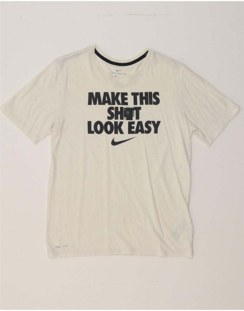 NIKE Mens Dri Fit Graphic T-Shirt Top Medium White Cotton Vintage Nike and Second-Hand Nike from Messina Hembry 