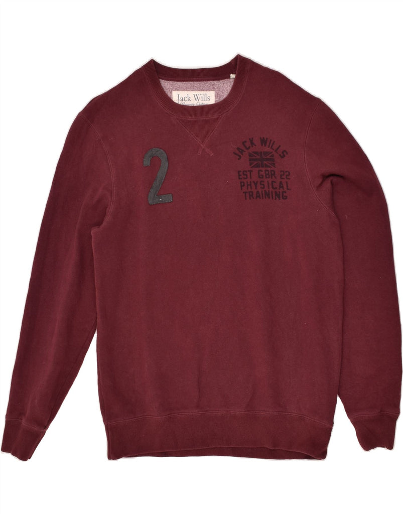 JACK WILLS Mens Graphic Sweatshirt Jumper Large Burgundy Cotton | Vintage Jack Wills | Thrift | Second-Hand Jack Wills | Used Clothing | Messina Hembry 
