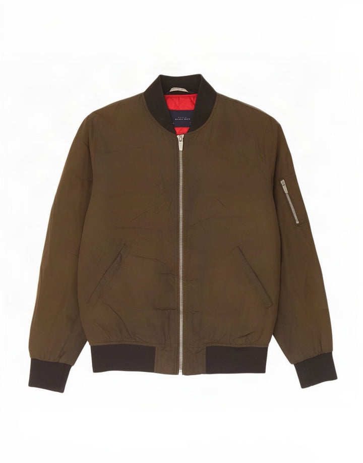 Zara Mens Bomber Jacket UK 40 Large Khaki Colourblock Polyester