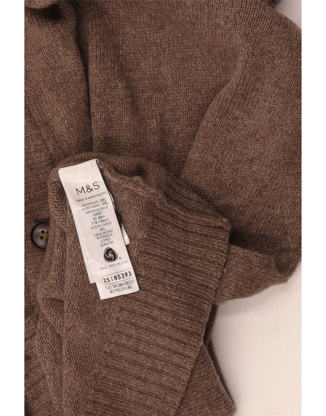 Marks & Spencer Mens Cardigan Sweater 2XL Brown Flecked Wool