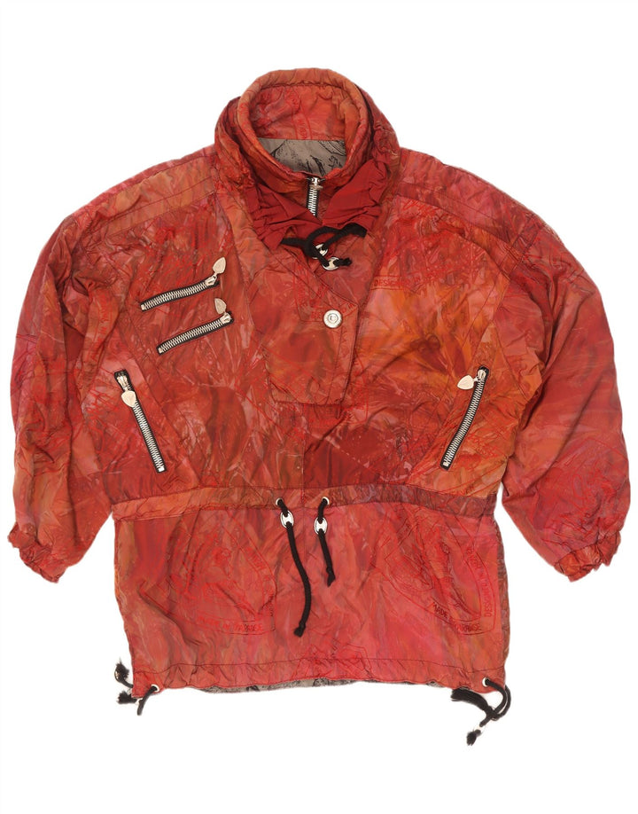Vintage Womens Abstract Pattern Loose Fit Anorak Jacket UK 44 2XL Red