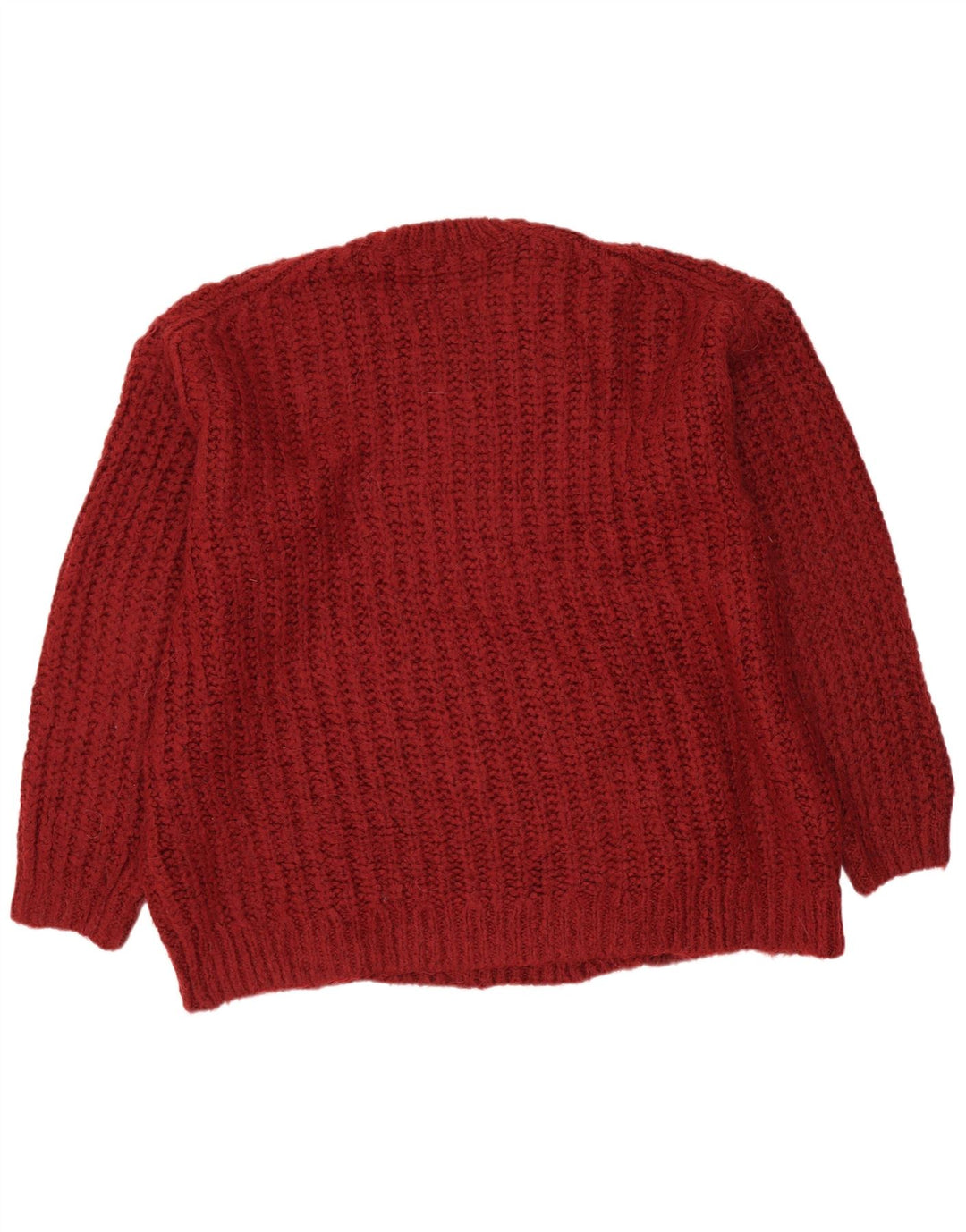 ZARA Womens Oversized Crew Neck Jumper Sweater UK 16 Large Red Acrylic