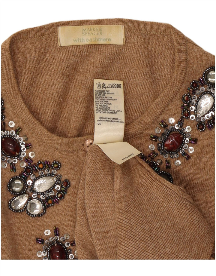 Marks & Spencer Womens Abstract Pattern Cardigan Sweater UK 14 Medium Brown