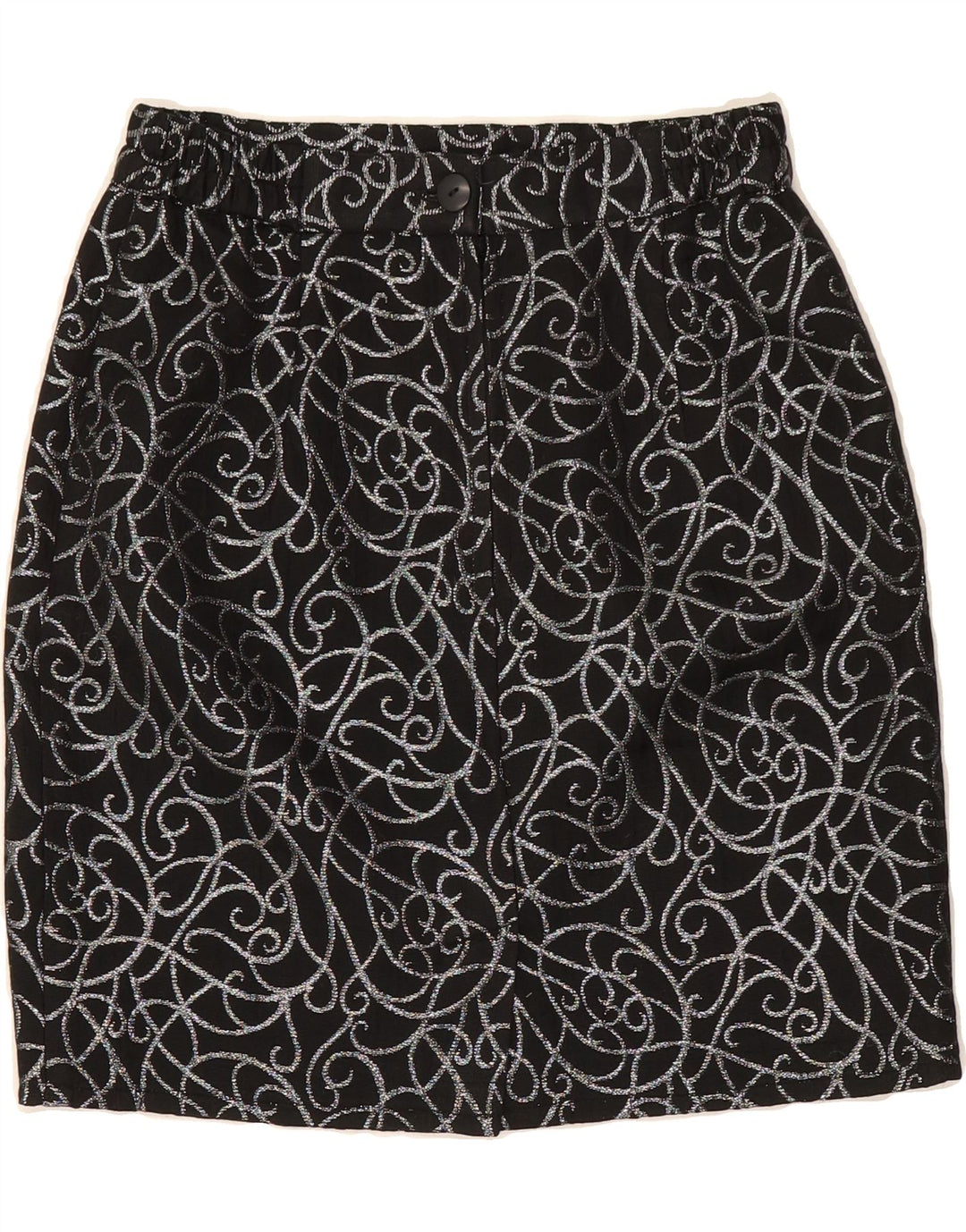VINTAGE Womens Abstract Pattern Pencil Skirt IT 38 XS W26  Black Acetate Vintage Vintage and Second-Hand Vintage from Messina Hembry 