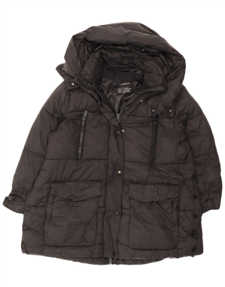 Zara Womens Hooded Padded Jacket UK 14 Medium Black Nylon