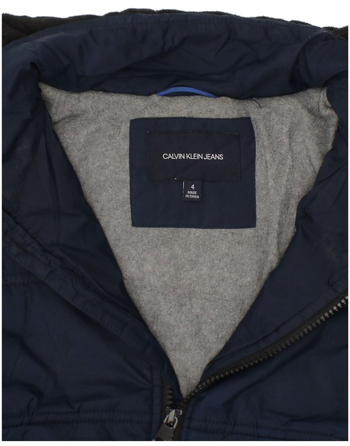 CALVIN KLEIN Boys Graphic Hooded Padded Jacket 3-4 Years Navy Blue