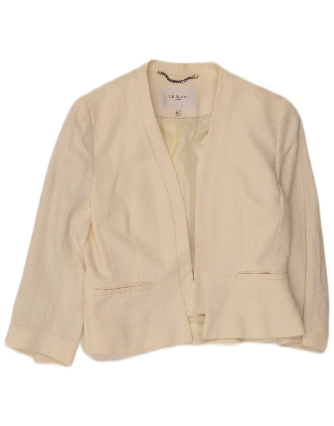 L.K. Bennett Womens 3/4 Sleeve Blazer Jacket UK 12 Medium  Beige Linen