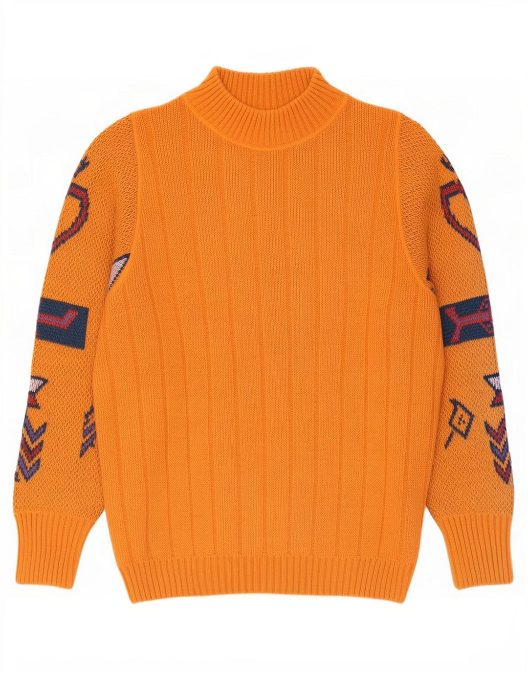 REDS Mens Graphic Turtle Neck Jumper Sweater Medium Orange Geometric Wool