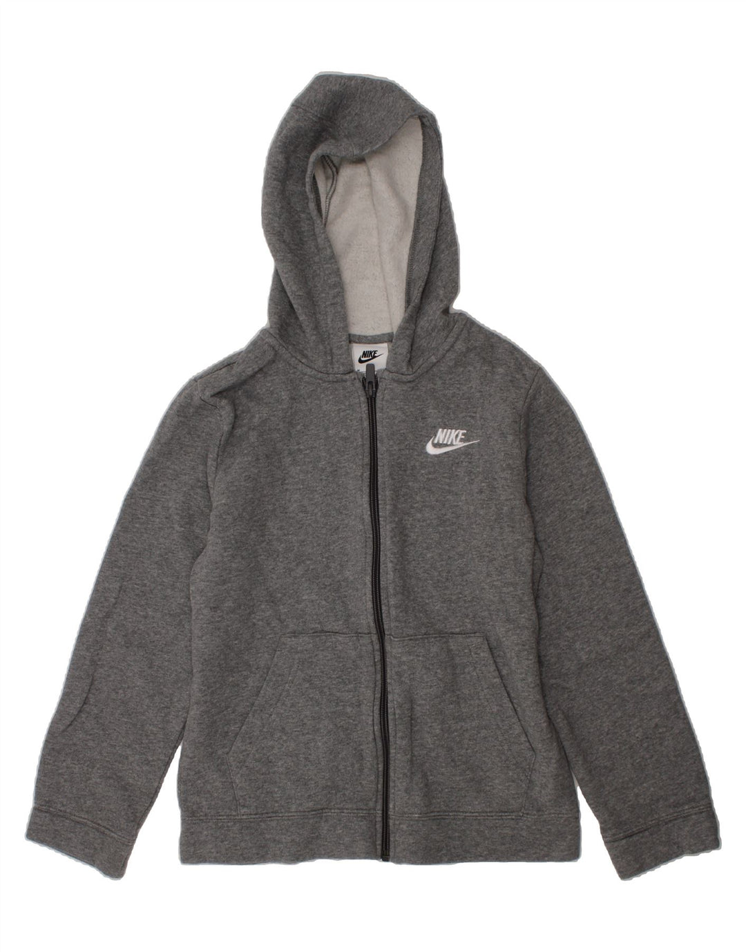 NIKE Boys Zip Hoodie Sweater 10-11 Years Medium Grey Cotton Vintage Nike and Second-Hand Nike from Messina Hembry 