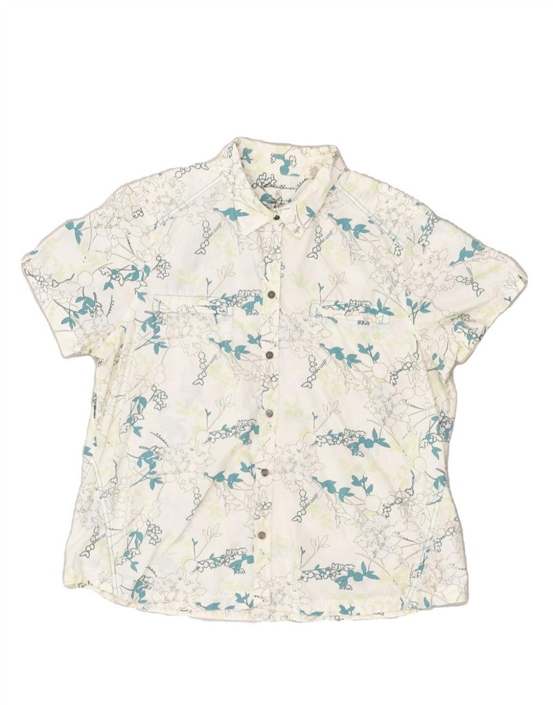 EDDIE BAUER Womens Short Sleeve Shirt UK 18 XL White Floral Nylon | Vintage Eddie Bauer | Thrift | Second-Hand Eddie Bauer | Used Clothing | Messina Hembry 