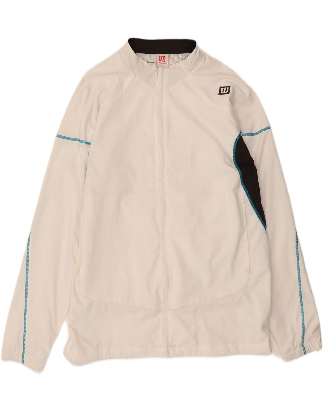 WILSON Mens Tracksuit Top Jacket Medium White Colourblock Polyester Vintage Wilson and Second-Hand Wilson from Messina Hembry 