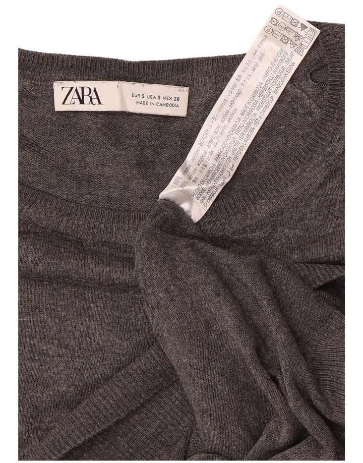 Zara Womens Oversized Boat Neck Jumper Sweater UK 10 Small Grey Viscose