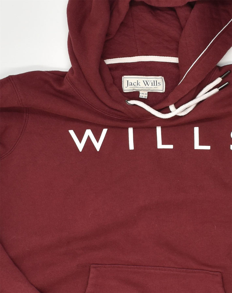 JACK WILLS Womens Graphic Hoodie Jumper UK 14 Large Burgundy Cotton | Vintage Jack Wills | Thrift | Second-Hand Jack Wills | Used Clothing | Messina Hembry 