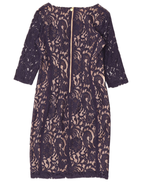 Vintage Womens 3/4 Sleeve Lace Sheath Dress UK 14 Large Navy Blue Paisley
