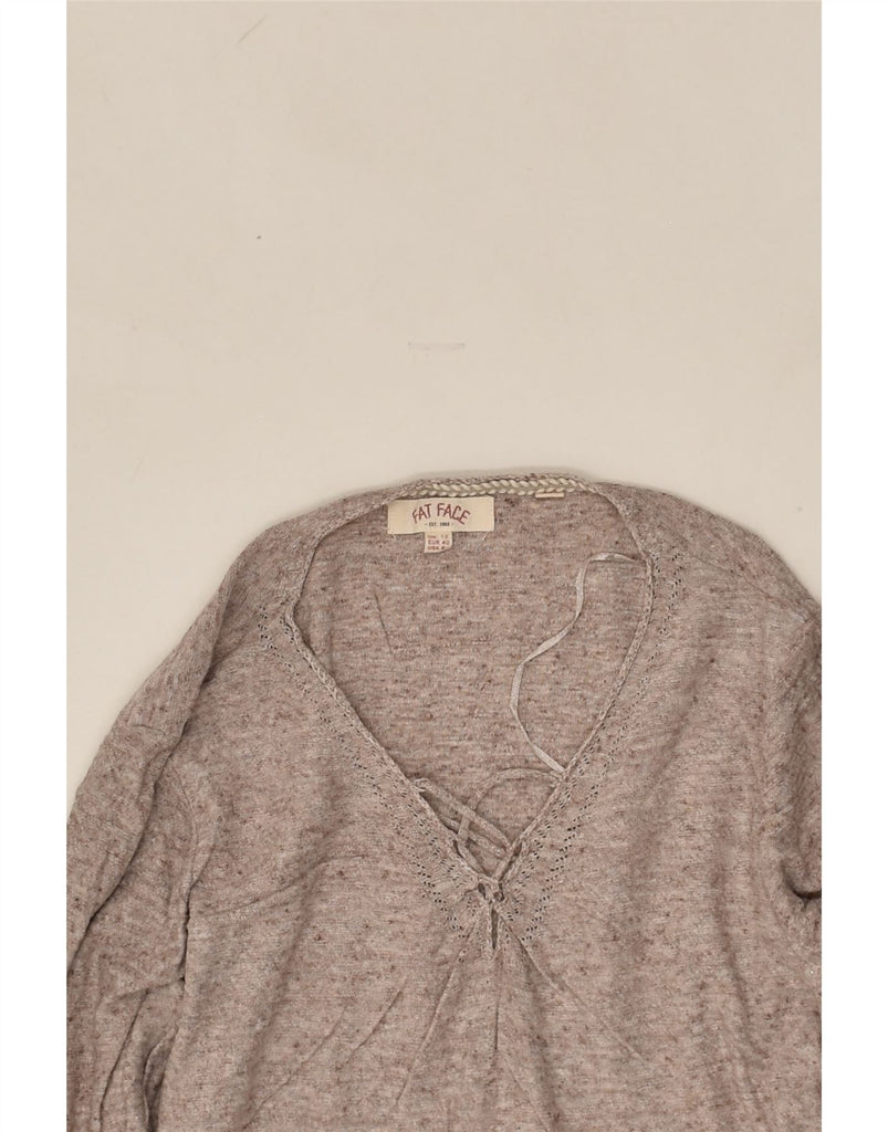 FAT FACE Womens V-Neck Jumper Sweater UK 12 Medium Grey Flecked Cotton | Vintage Fat Face | Thrift | Second-Hand Fat Face | Used Clothing | Messina Hembry 