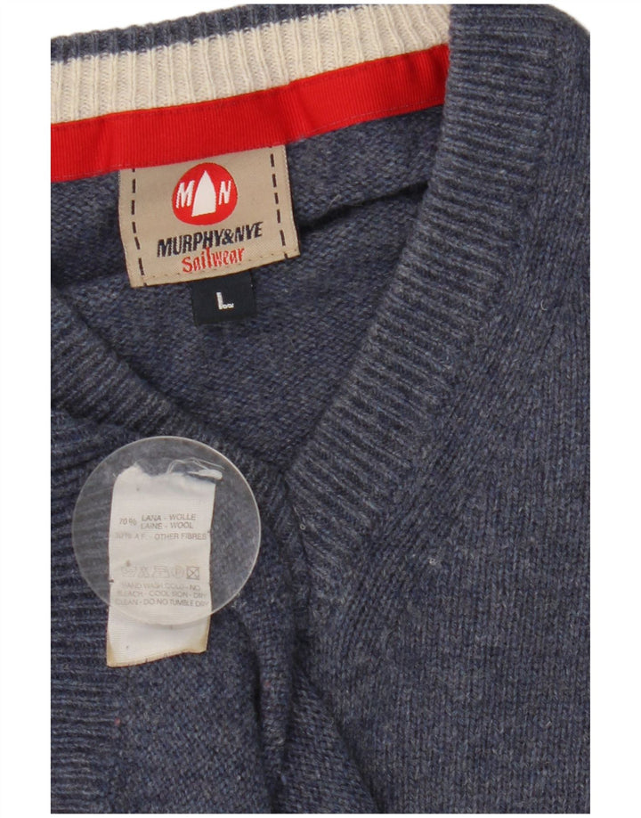 Murphy & Nye Mens V-Neck Jumper Sweater Large Blue Wool