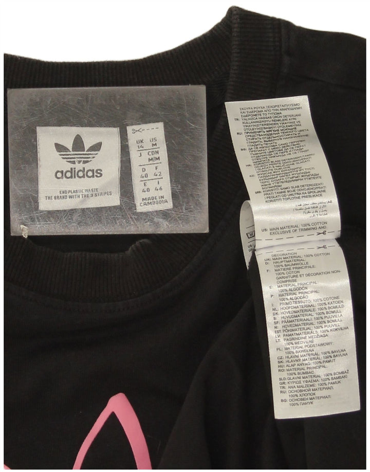 Adidas Womens Graphic Top Long Sleeve UK 14 Medium Black Cotton