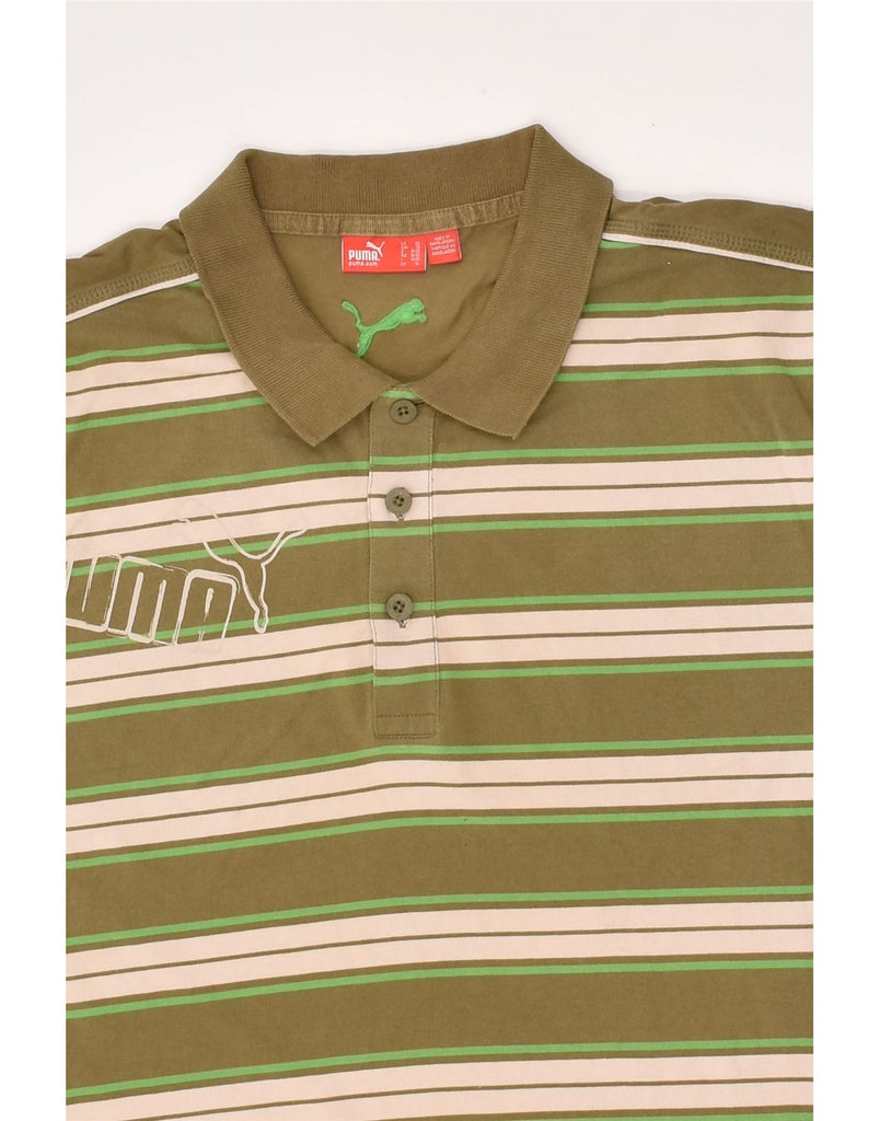 PUMA Mens Polo Shirt XL Khaki Striped Cotton | Vintage Puma | Thrift | Second-Hand Puma | Used Clothing | Messina Hembry 