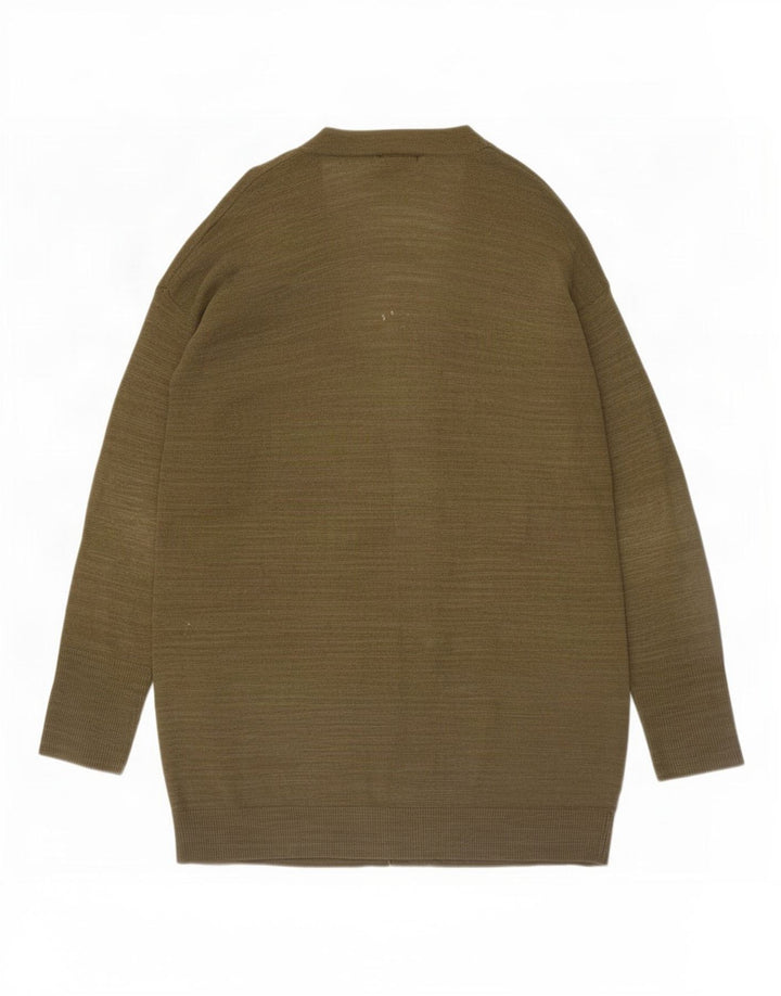 Massimo Dutti Womens Longline Open Cardigan Sweater UK 14 Medium Khaki