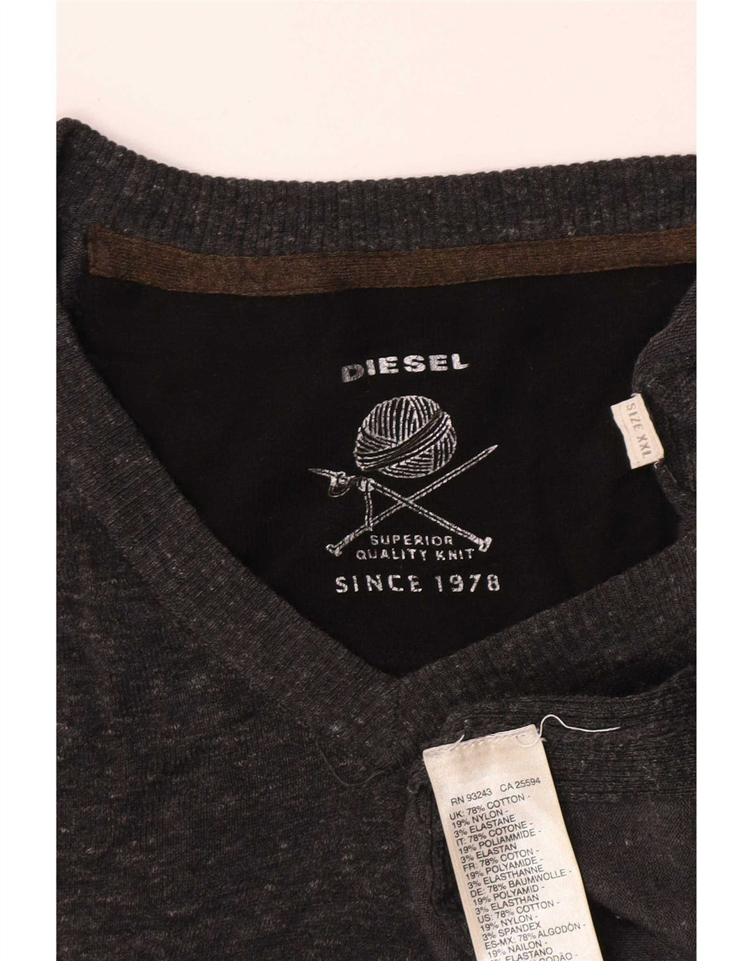 Diesel Mens V-Neck Jumper Sweater 2XL Grey Cotton