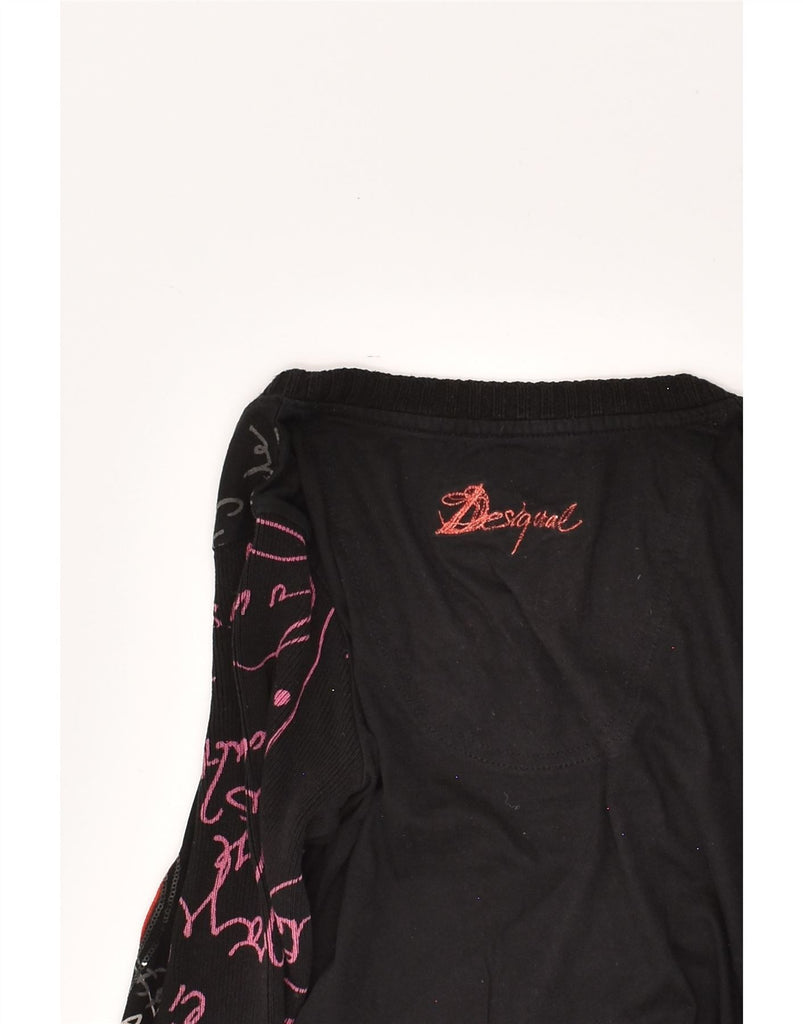 DESIGUAL Womens Graphic Top Long Sleeve UK 6 XS Black Heart | Vintage Desigual | Thrift | Second-Hand Desigual | Used Clothing | Messina Hembry 