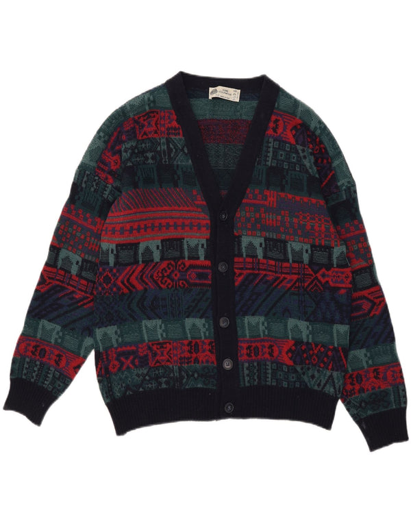 Vintage Mens Cardigan Sweater IT 52 Large Multicoloured Geometric Wool