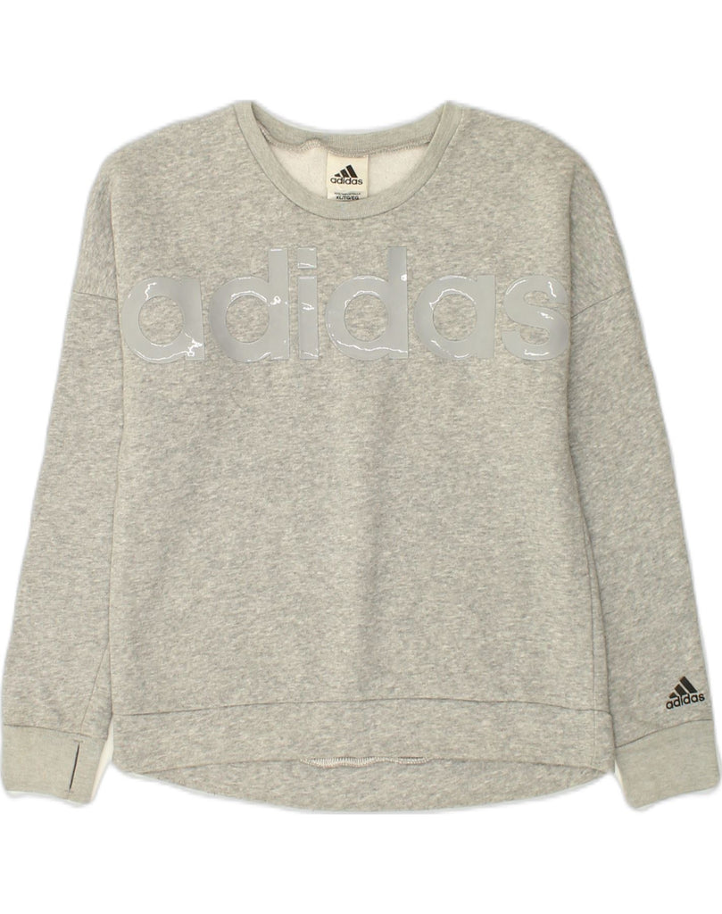 ADIDAS Girls Graphic Sweatshirt Jumper 15-16 Years XL Grey Cotton | Vintage Adidas | Thrift | Second-Hand Adidas | Used Clothing | Messina Hembry 