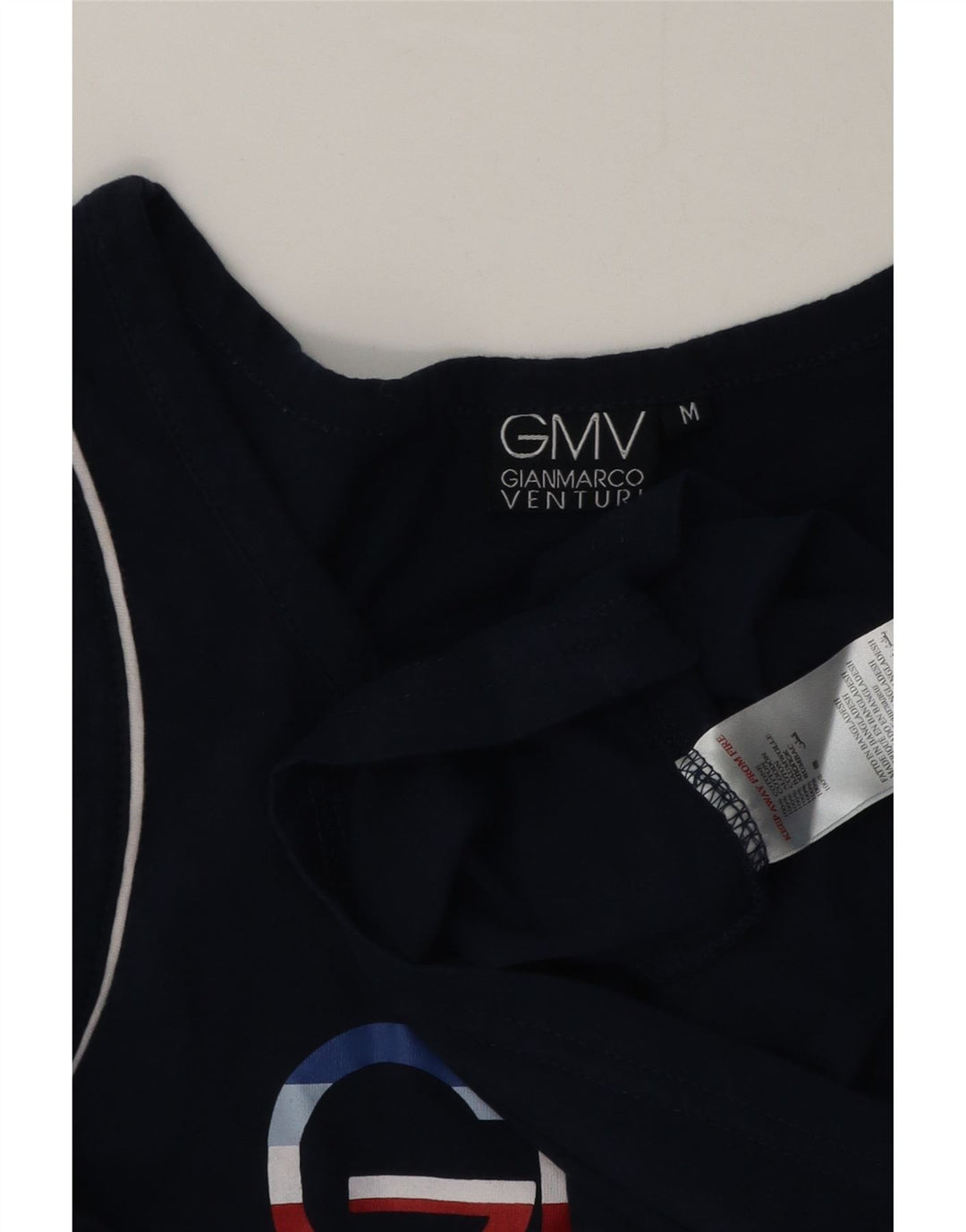 Gianmarco Venturi Mens Graphic Vest Top Medium Navy Blue Cotton