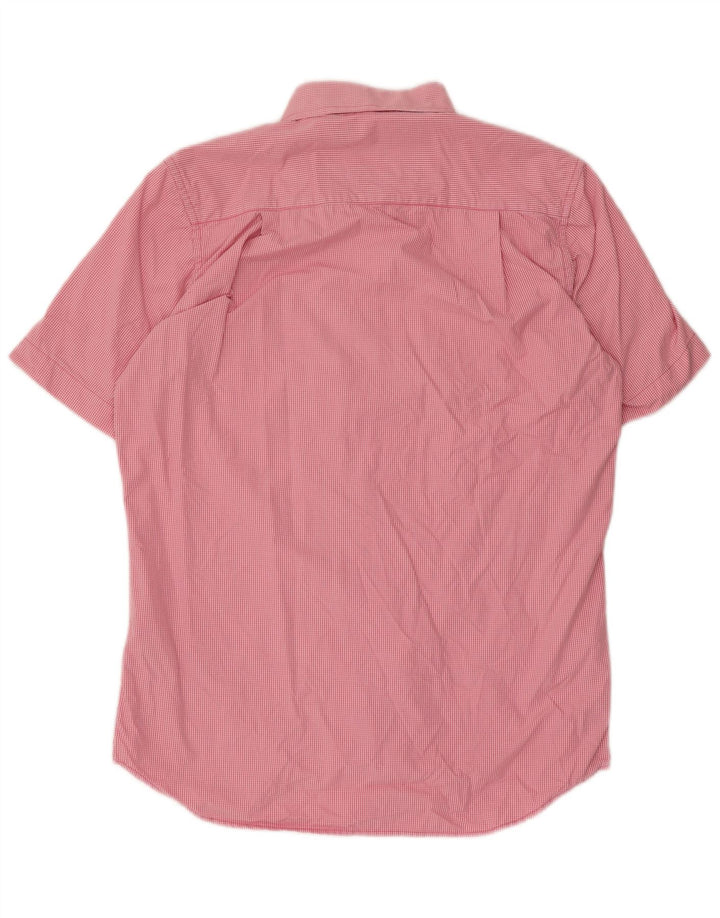 Superdry Mens Short Sleeve Shirt Large Pink Check Cotton