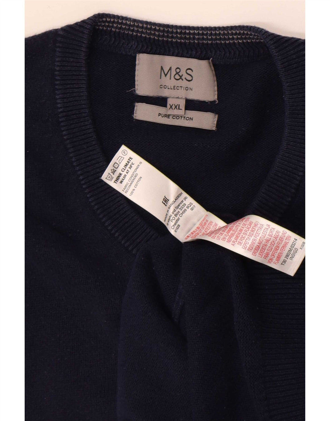 Marks & Spencer Mens V-Neck Jumper Sweater 2XL Navy Blue Cotton