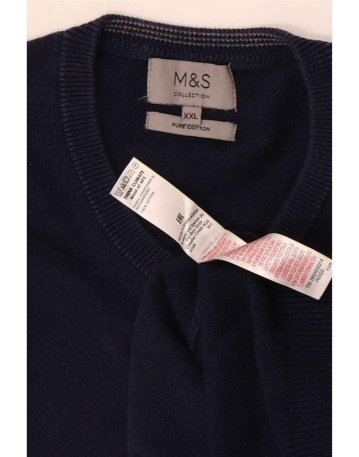 Marks & Spencer Mens V-Neck Jumper Sweater 2XL Navy Blue Cotton