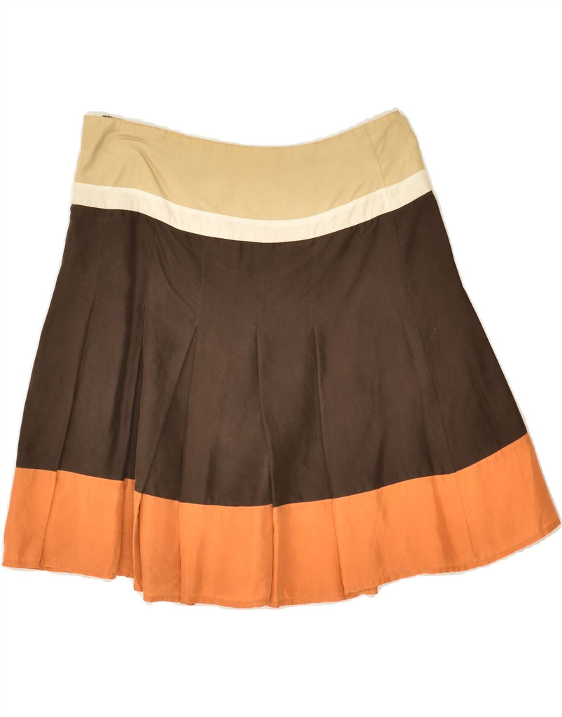 MAX & CO. Womens Knife Pleated Skirt UK 6 XS W25  Brown Colourblock Silk | Vintage Max & Co. | Thrift | Second-Hand Max & Co. | Used Clothing | Messina Hembry 