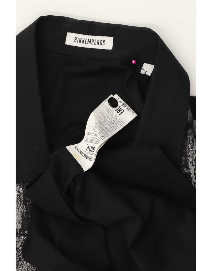Bikkembergs Mens Abstract Pattern Shirt Large Black Cotton