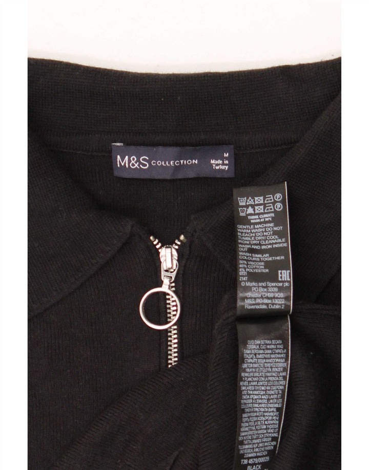 Marks & Spencer Womens Polo Shirt UK 14 Medium Black Viscose